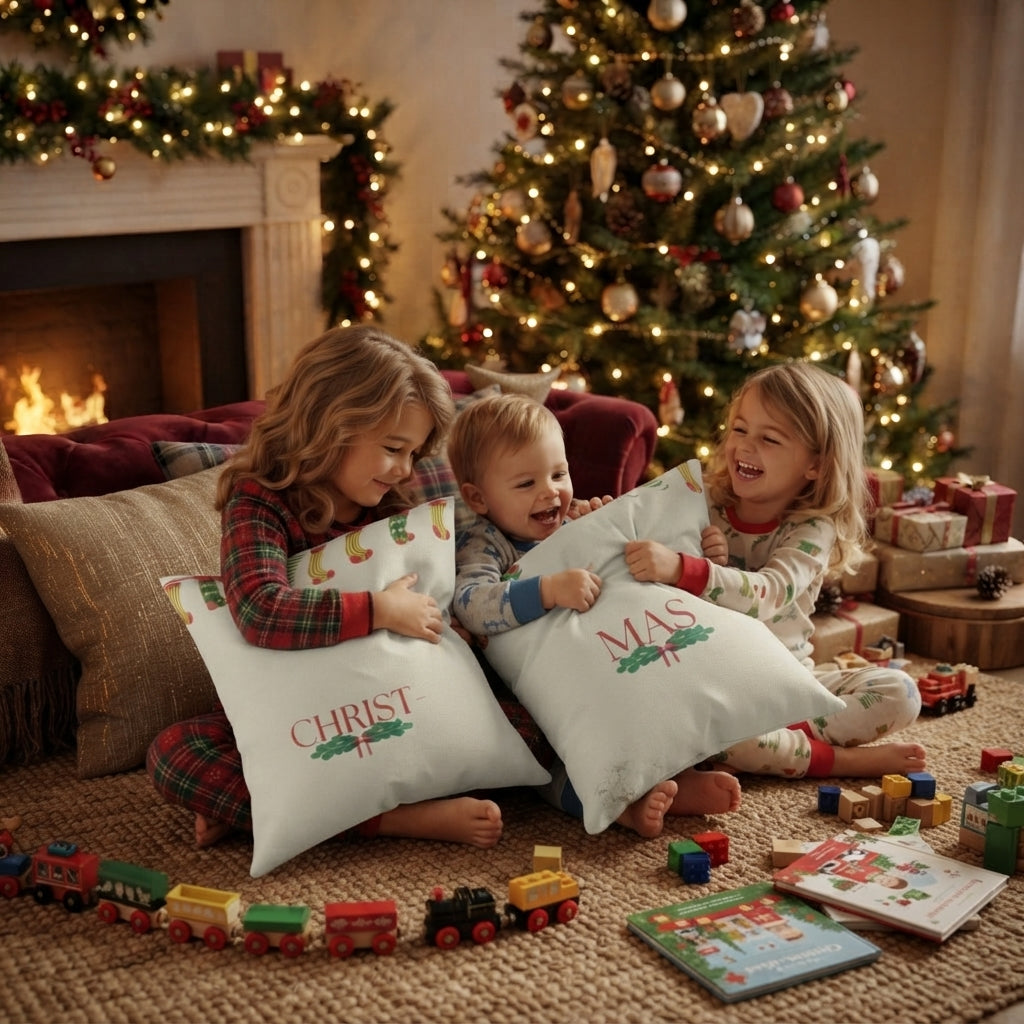 Christmas Holly Pillow 'Christmas' Holiday Square Faith Pillow