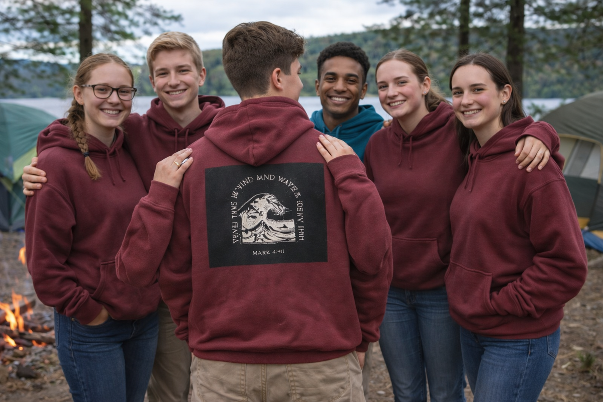 Even the Wind and Waves Obey Him Hoodie | Biblical Wave Graphic