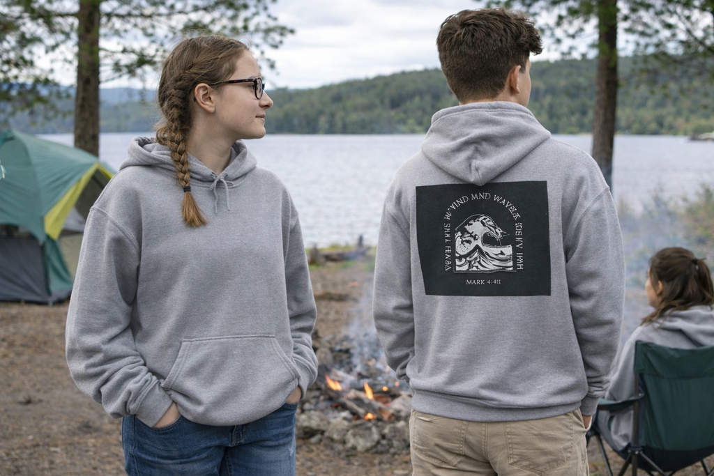 Even the Wind and Waves Obey Him Hoodie | Biblical Wave Graphic