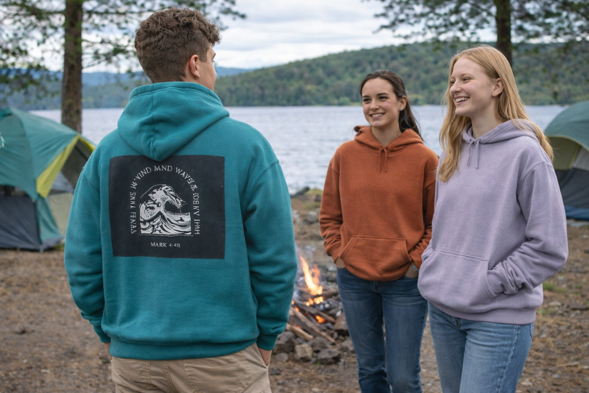 Even the Wind and Waves Obey Him Hoodie | Biblical Wave Graphic