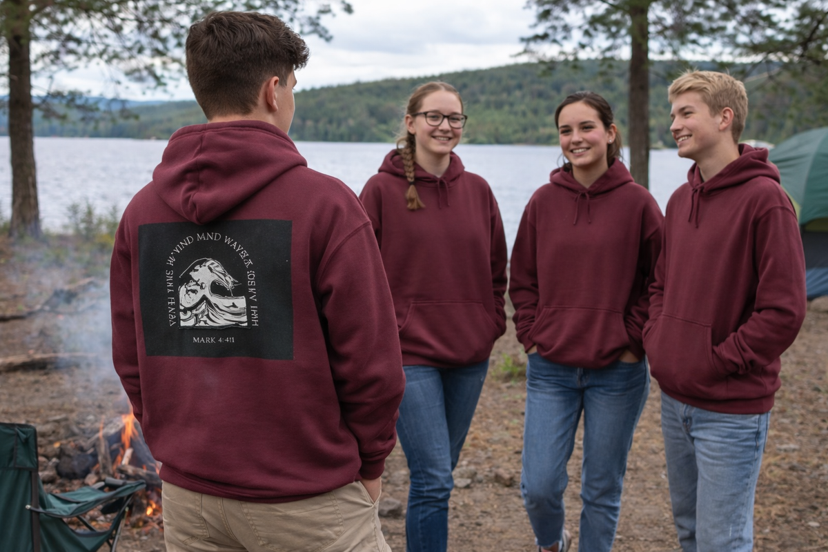 Even the Wind and Waves Obey Him Hoodie | Biblical Wave Graphic