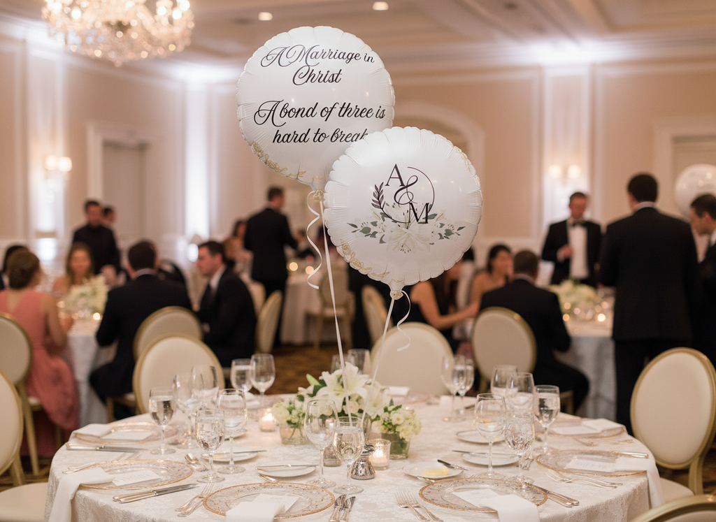 A Marriage in Christ" Wedding Balloon Beautiful White Floral
