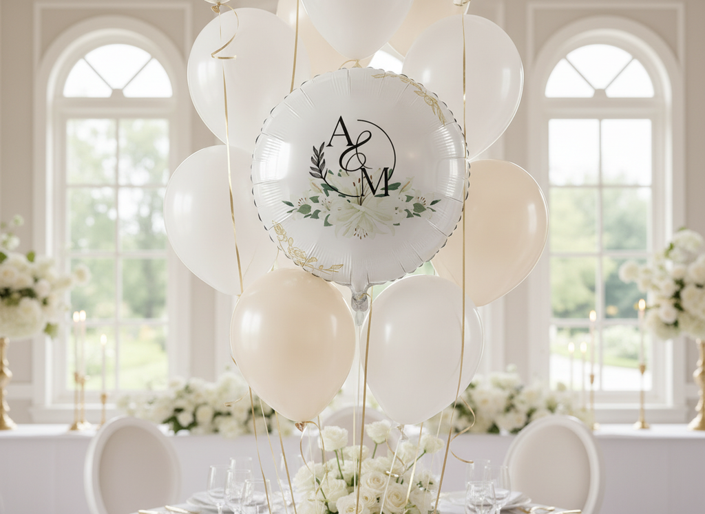 A Marriage in Christ" Wedding Balloon Beautiful White Floral