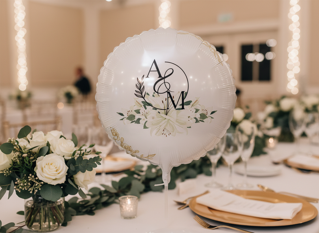 A Marriage in Christ" Wedding Balloon Beautiful White Floral