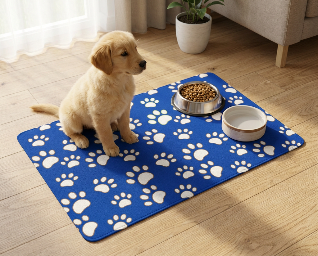 Lovely White Paw Print Pattern Pet Food Mat