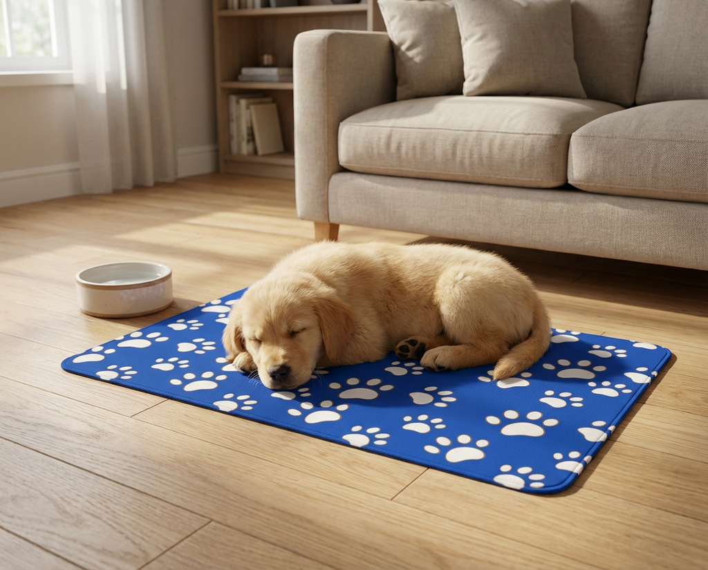 Lovely White Paw Print Pattern Pet Food Mat