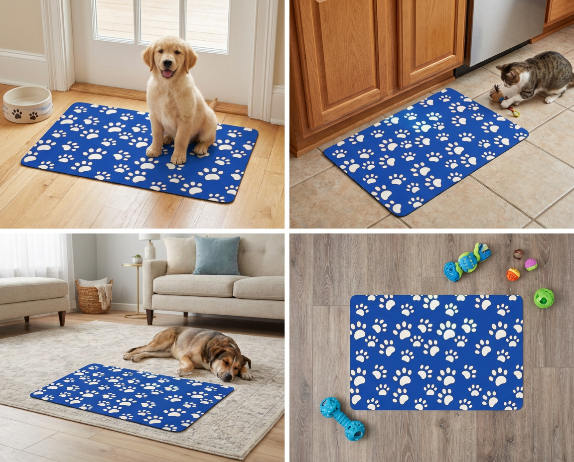 Lovely White Paw Print Pattern Pet Food Mat