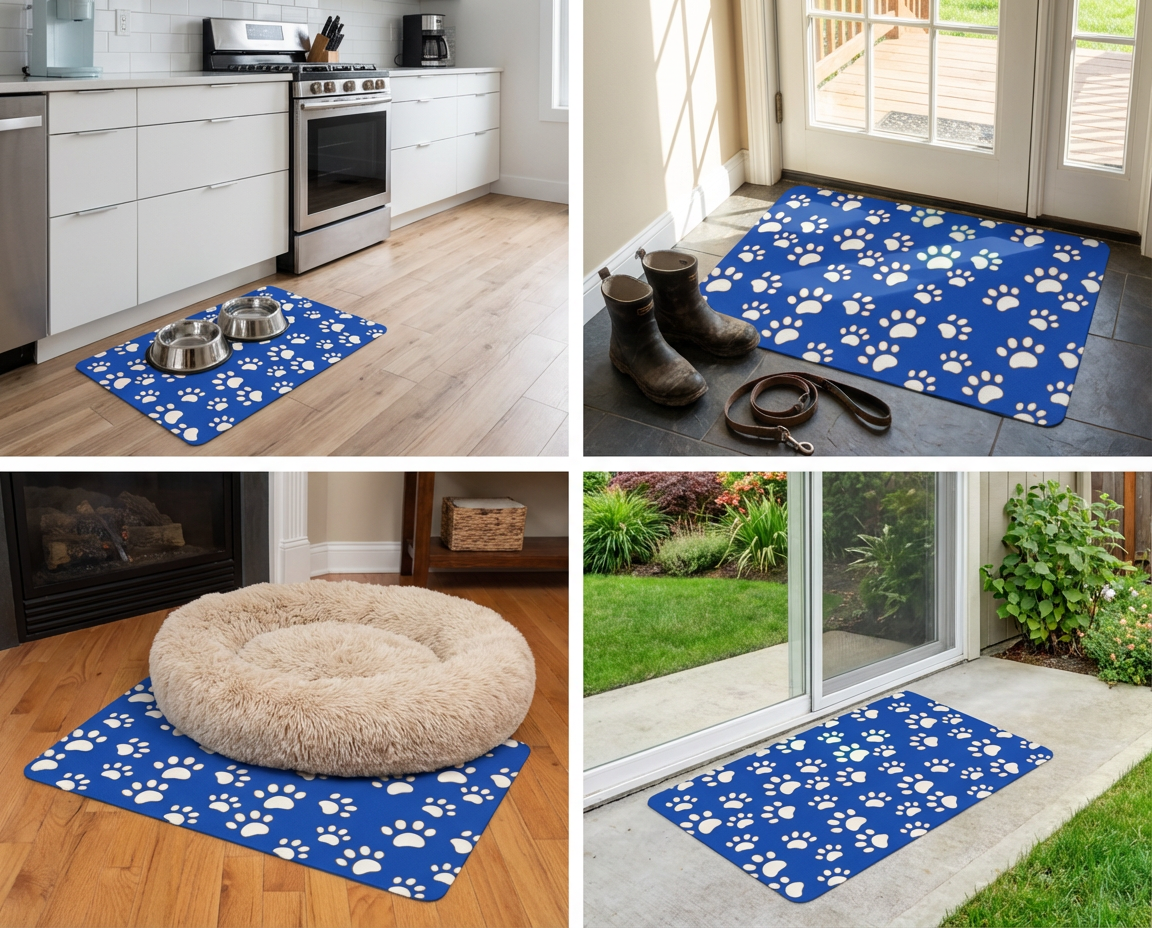 Lovely White Paw Print Pattern Pet Food Mat