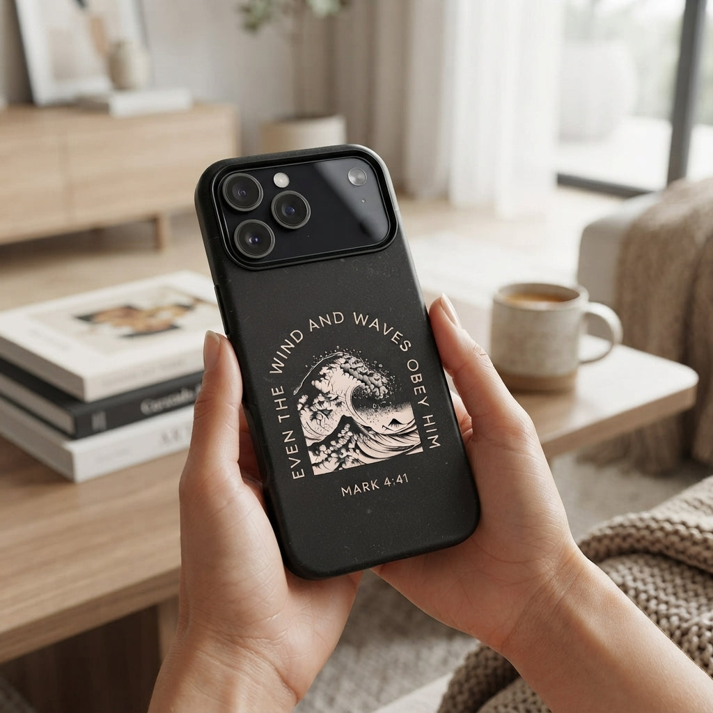 Even the Wind and Waves Obey Him phone case Mark 4:41 scripture iPhone case