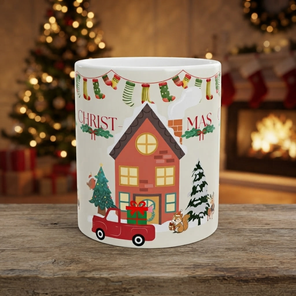 Cozy Christmas House Mug | Ceramic Holiday Coffee Cup