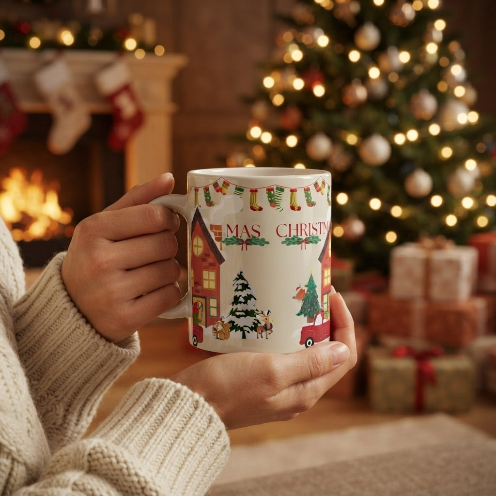 Cozy Christmas House Mug | Ceramic Holiday Coffee Cup