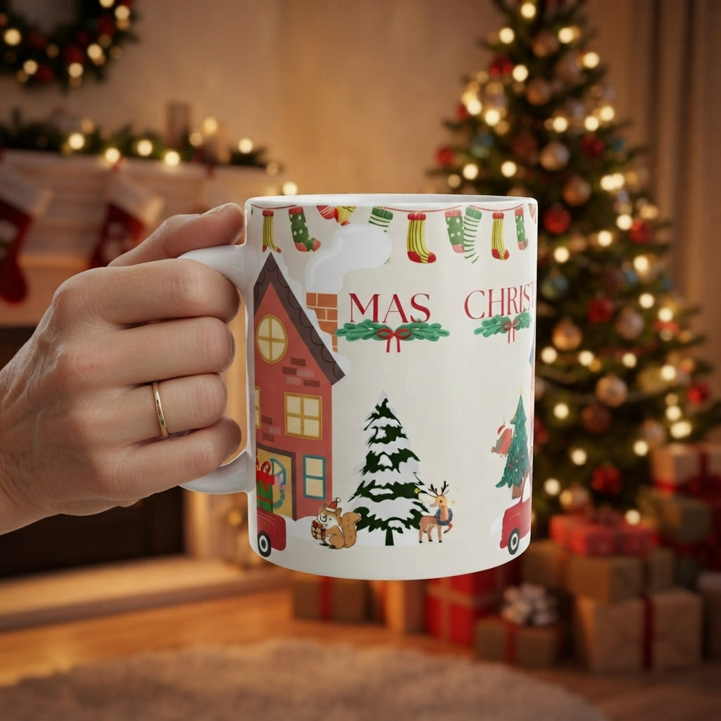 Cozy Christmas House Mug | Ceramic Holiday Coffee Cup