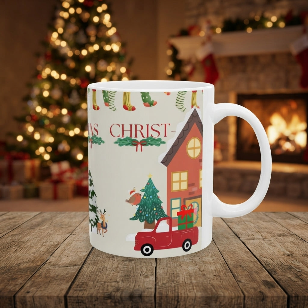 Cozy Christmas House Mug | Ceramic Holiday Coffee Cup