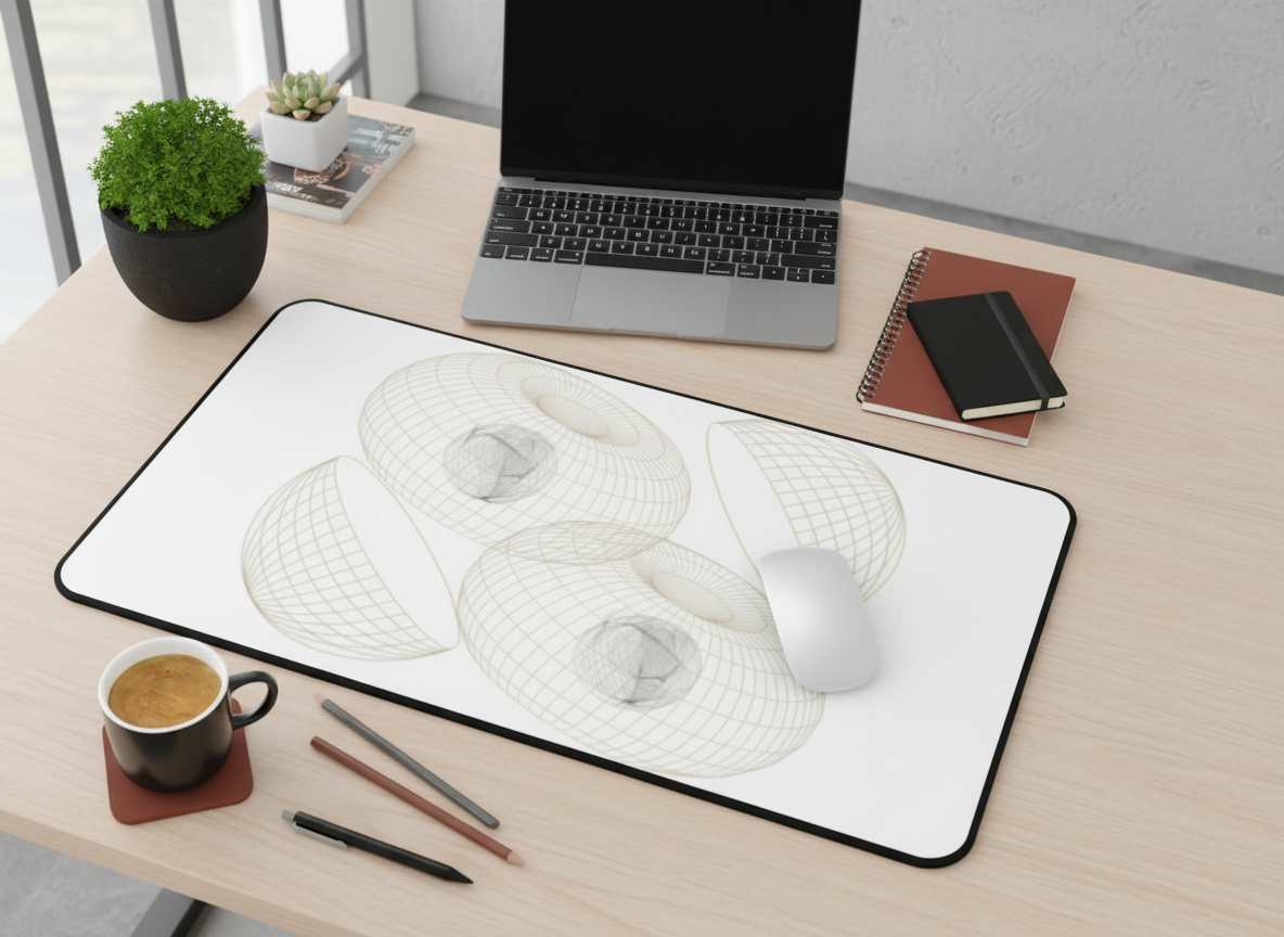 Geometric Wireframe Donut Desk Mat | Minimal Tech Mousepad