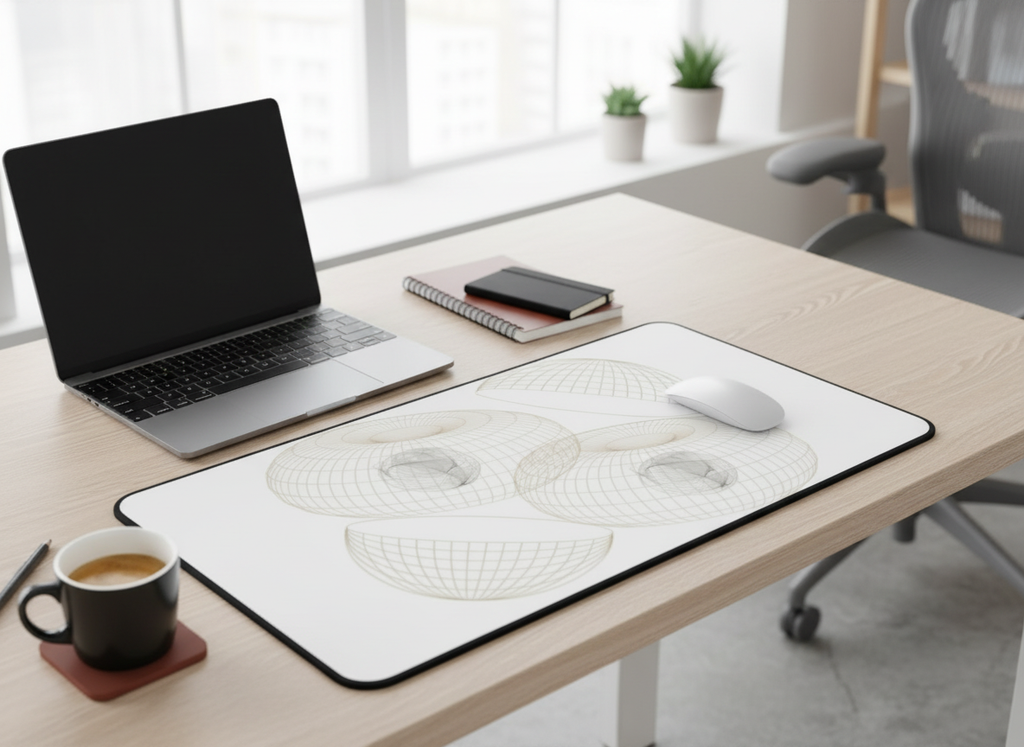 Geometric Wireframe Donut Desk Mat | Minimal Tech Mousepad