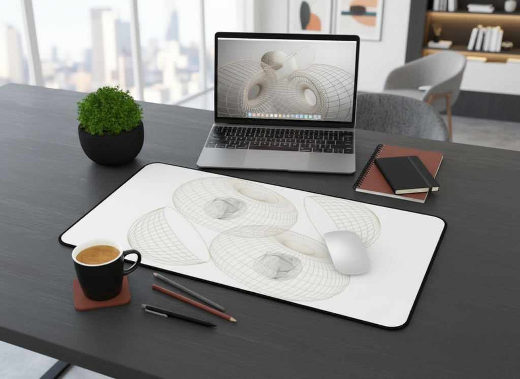 Geometric Wireframe Donut Desk Mat | Minimal Tech Mousepad