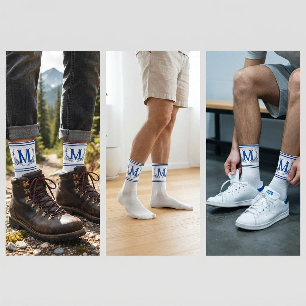 Blue Monogram M Cool Crew Socks | Personalized Initial Socks