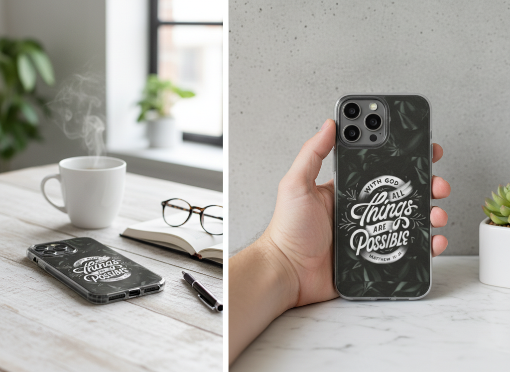 With God All Things Are Possible Phone Case Clear Impact-Resistant Christian Design