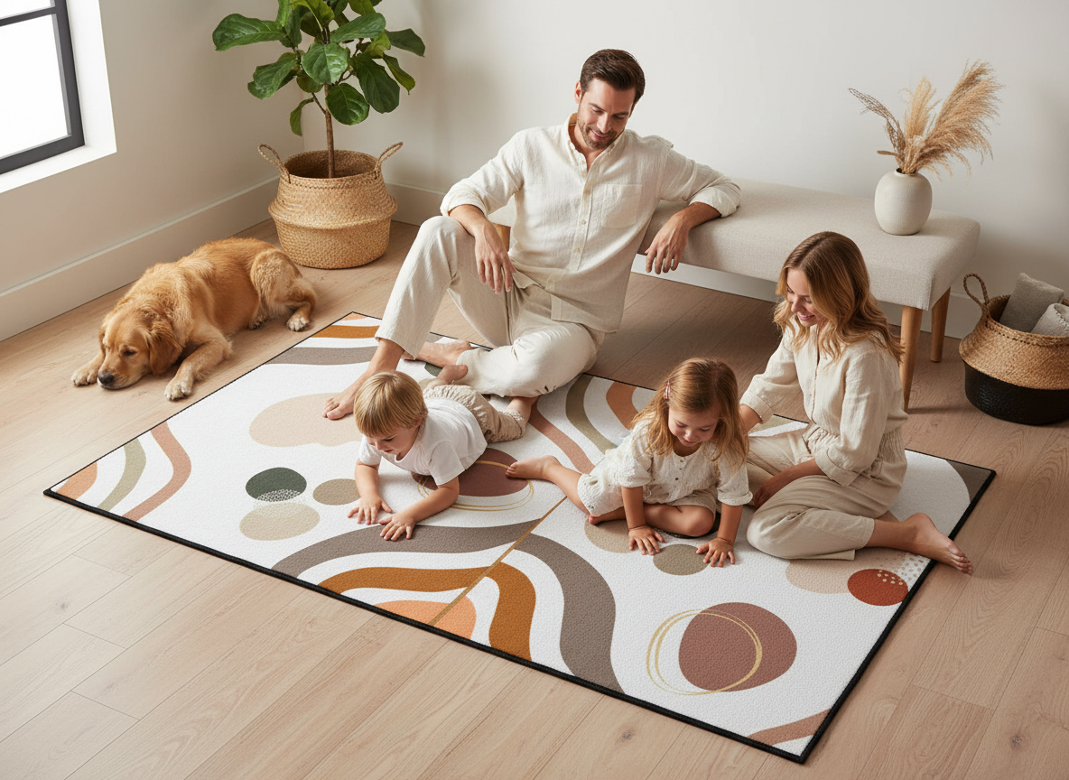 Abstract Elegant Earth Tone Shapes Floor Mat | Mid Century Modern Doormat