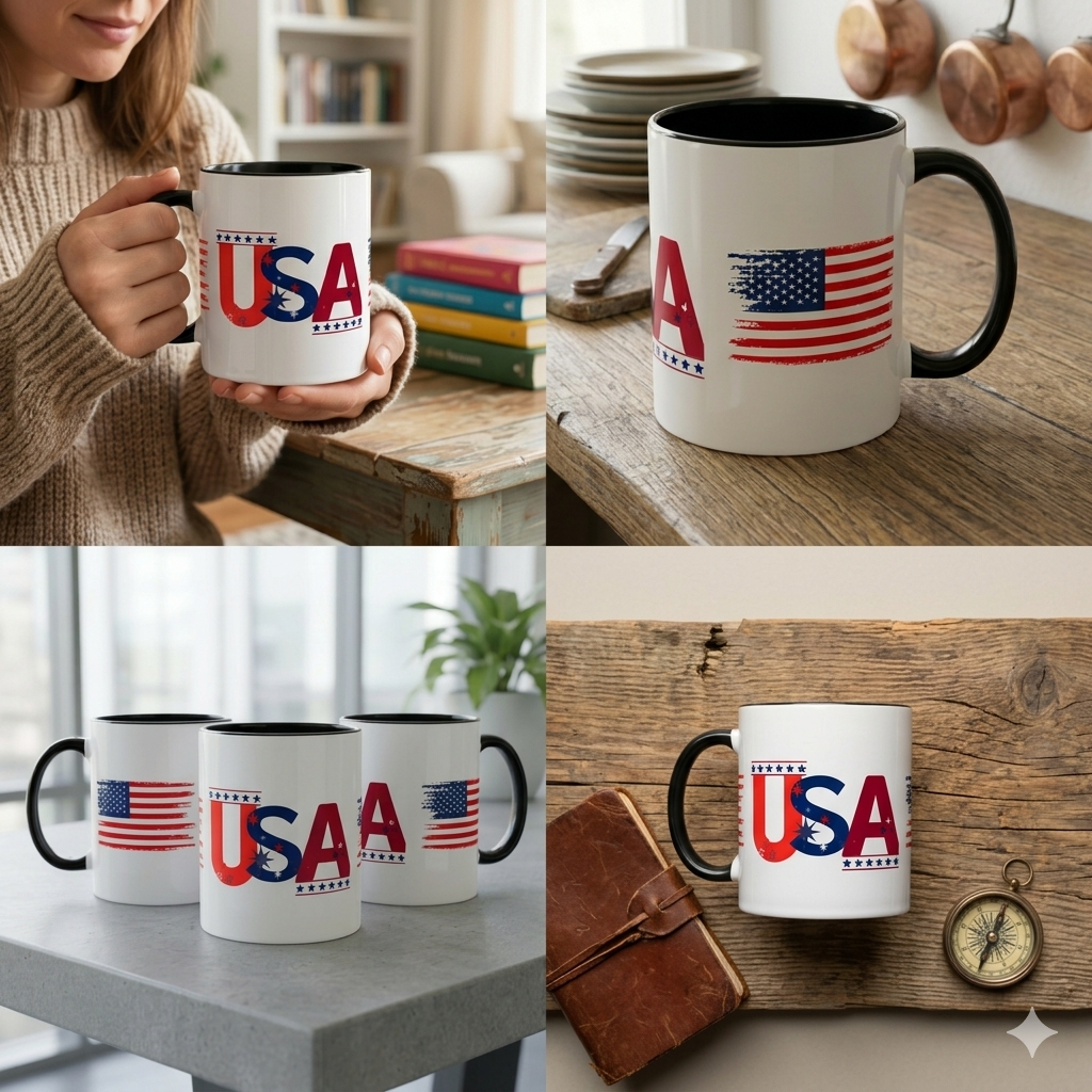 USA Flag Design Coffee Mug (11oz) Patriotic Stars Stripes
