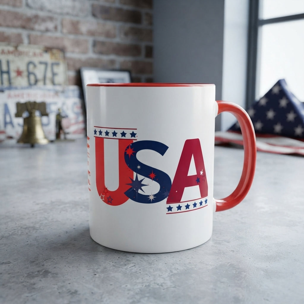 USA Flag Design Coffee Mug (11oz) Patriotic Stars Stripes