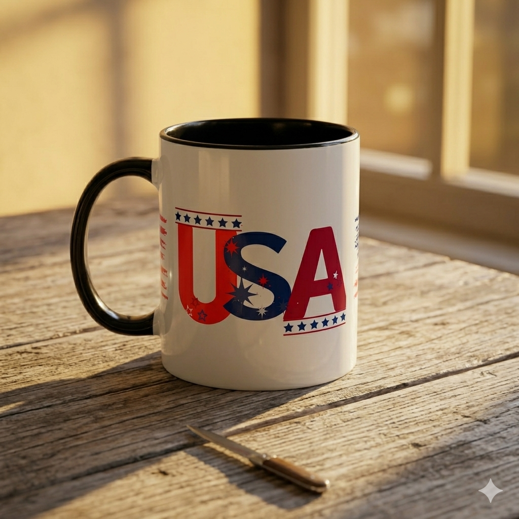 USA Flag Design Coffee Mug (11oz) Patriotic Stars Stripes