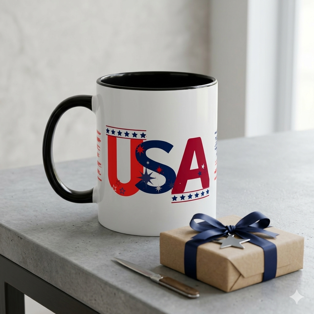 USA Flag Design Coffee Mug (11oz) Patriotic Stars Stripes