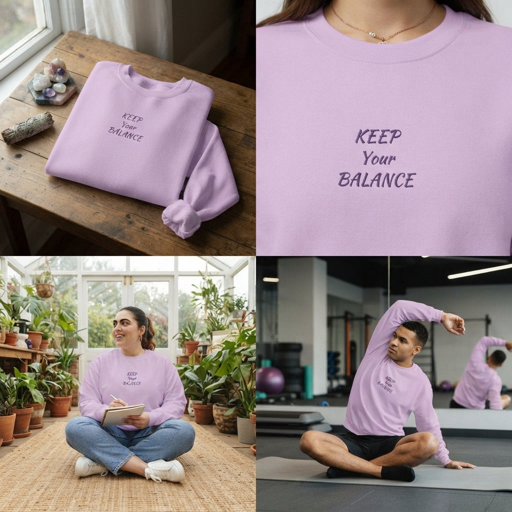 Keep Your Balance Sweatshirt | Minimal Script Chest Design