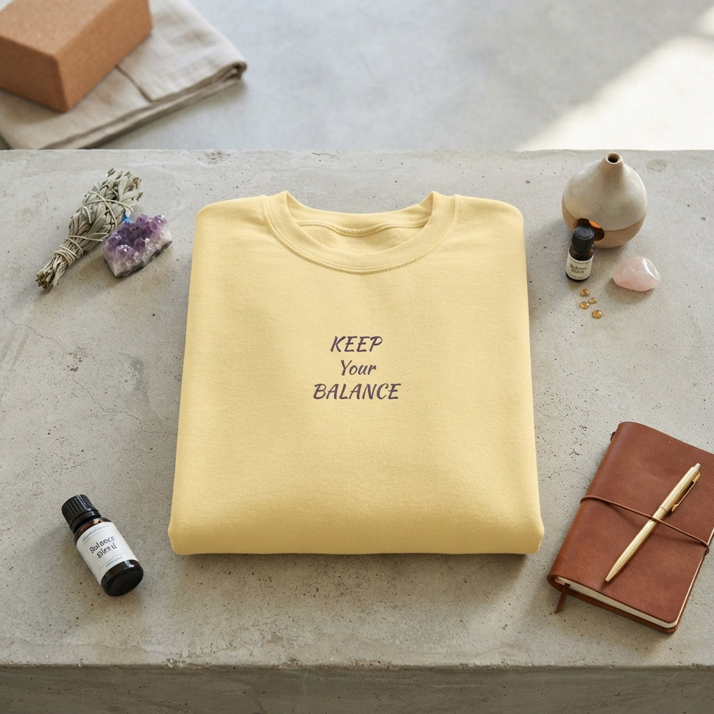 Keep Your Balance Sweatshirt | Minimal Script Chest Design