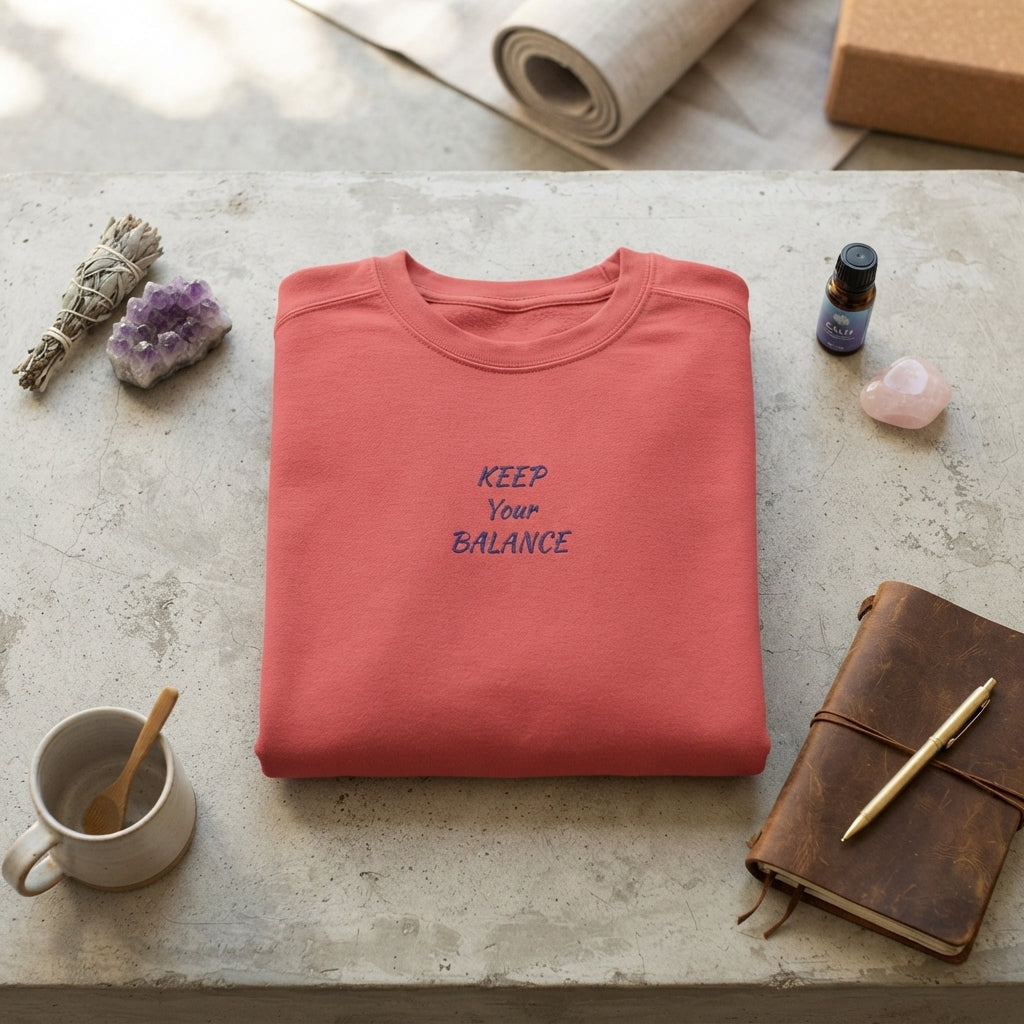 Keep Your Balance Sweatshirt | Minimal Script Chest Design