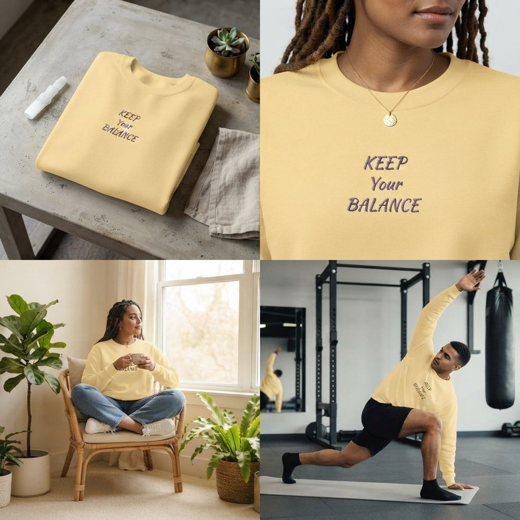 Keep Your Balance Sweatshirt | Minimal Script Chest Design