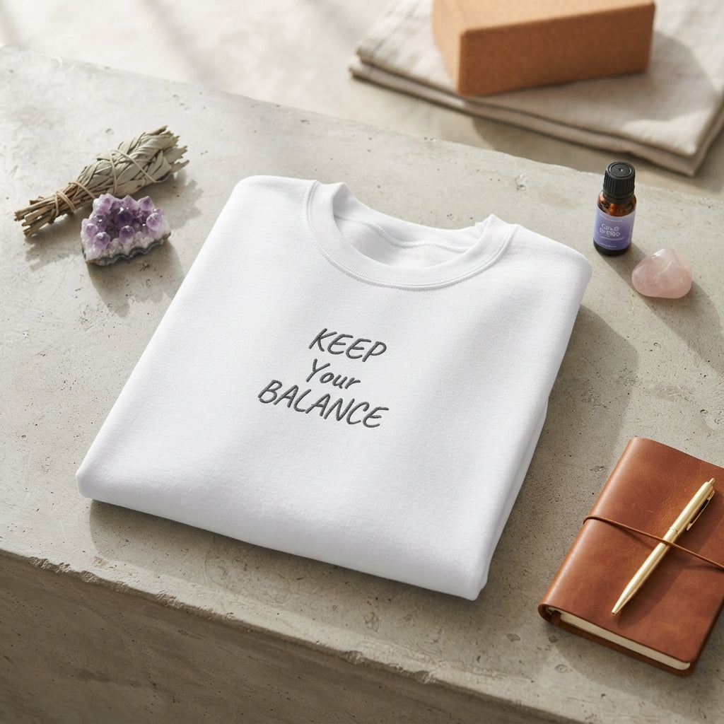 Keep Your Balance Sweatshirt | Minimal Script Chest Design
