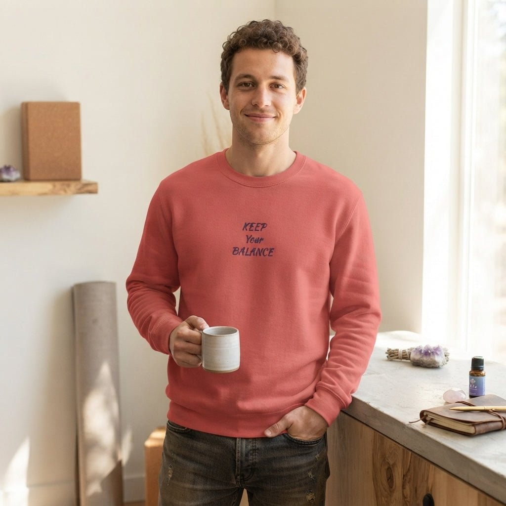 Keep Your Balance Sweatshirt | Minimal Script Chest Design