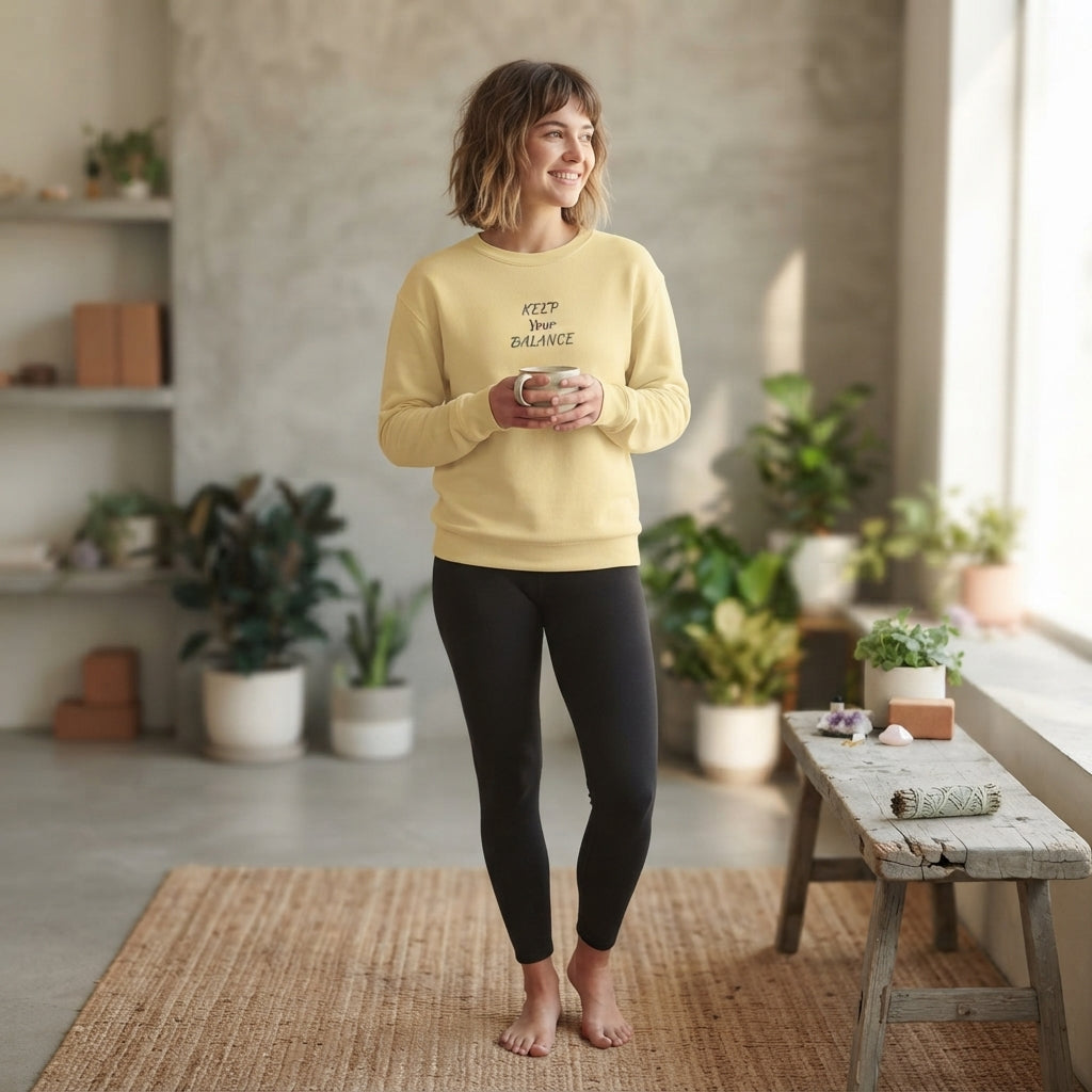 Keep Your Balance Sweatshirt | Minimal Script Chest Design