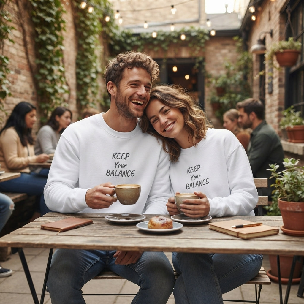 Keep Your Balance Sweatshirt | Minimal Script Chest Design