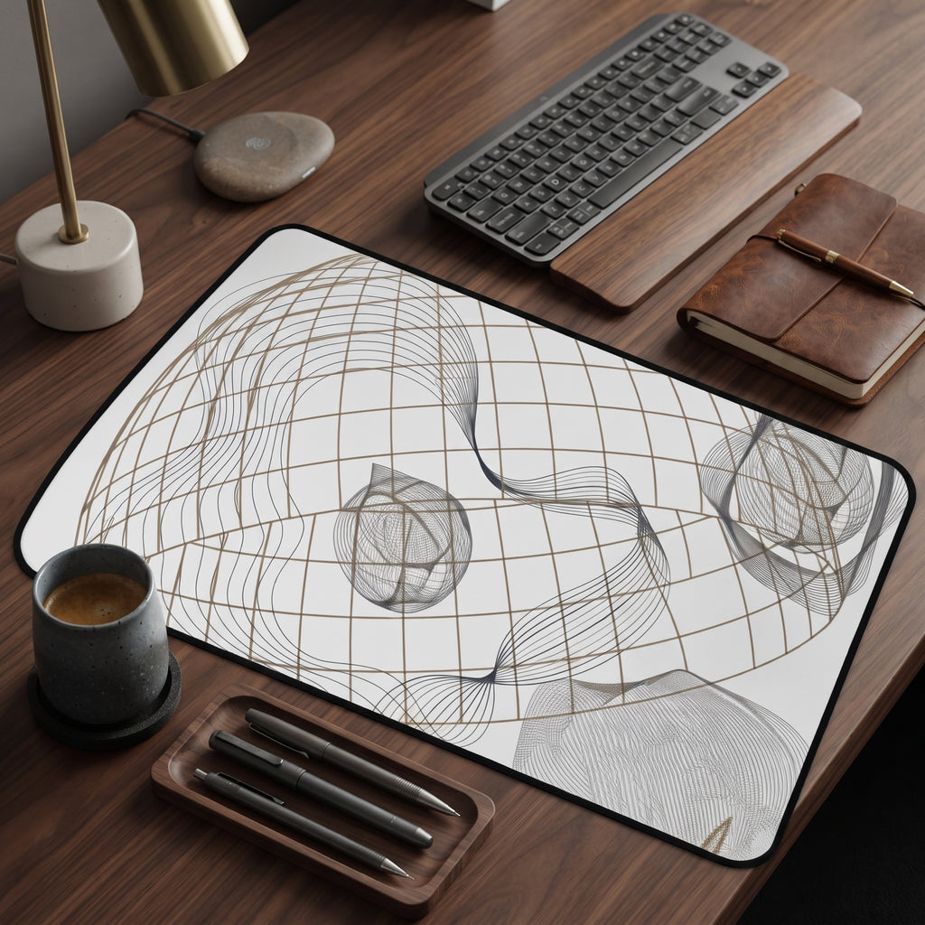 Minimalist Wireframe Desk Mat — Abstract Geometric Mouse Pad for Office & Home