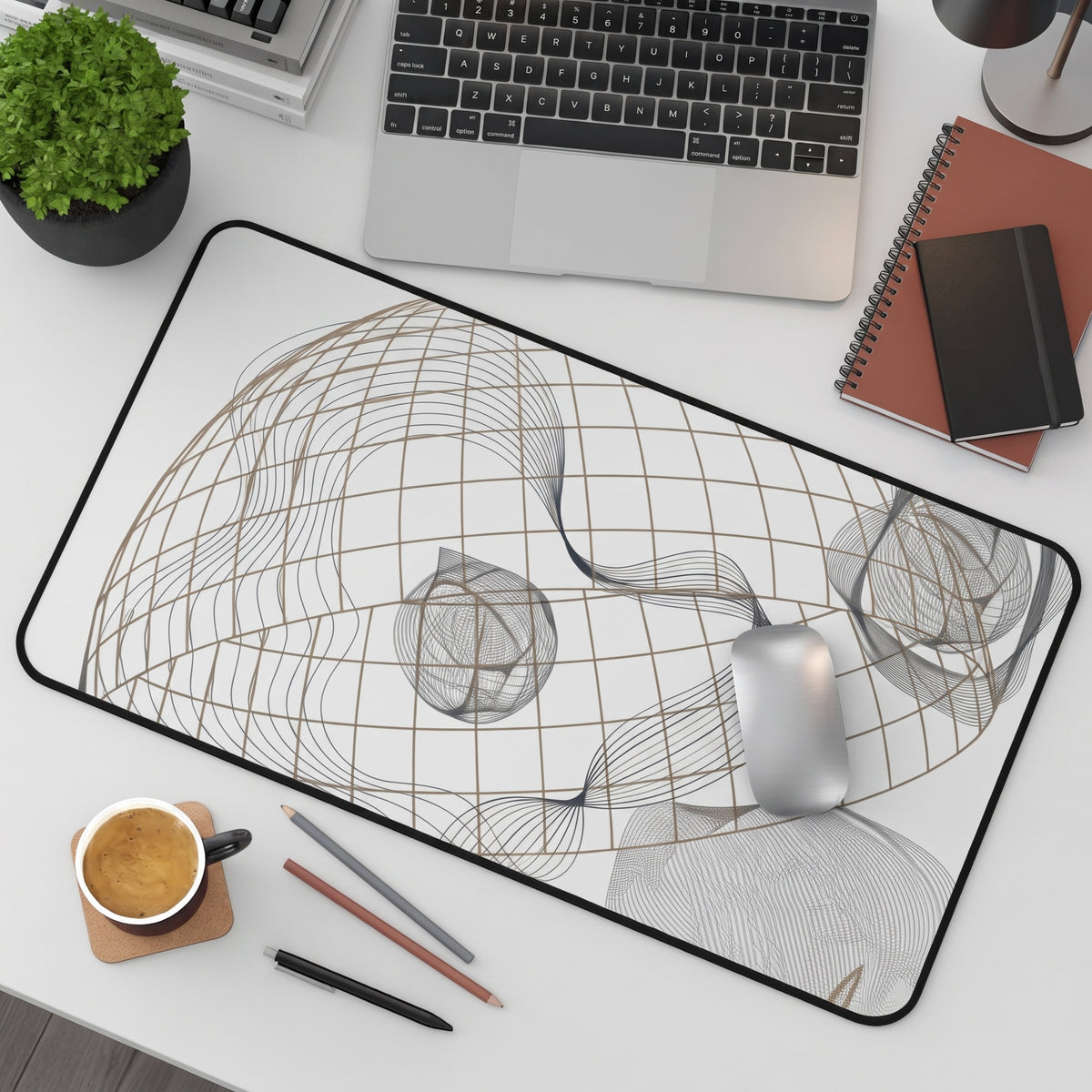 Minimalist Wireframe Desk Mat — Abstract Geometric Mouse Pad for Office & Home