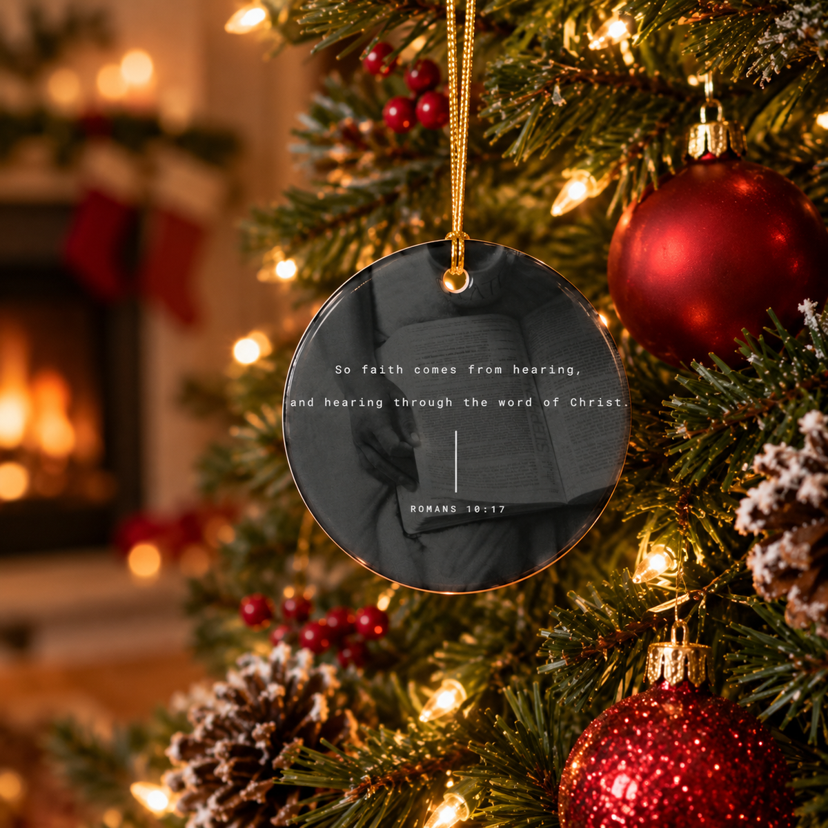 Christian Scripture Star Ornament — Romans 10:17 Ceramic Christmas Ornament