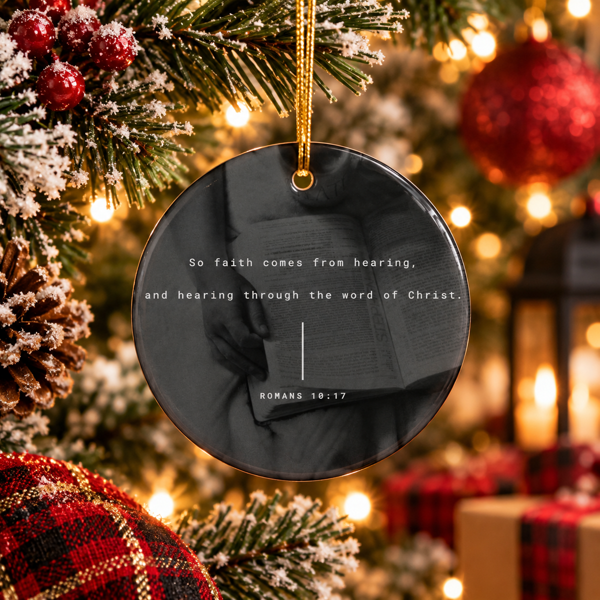 Christian Scripture Star Ornament — Romans 10:17 Ceramic Christmas Ornament