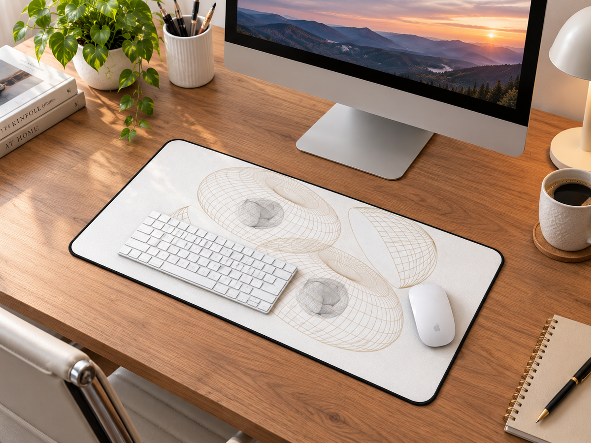 Geometric Wireframe Desk Mat — Minimal 3D Torus Design for Modern Workspaces
