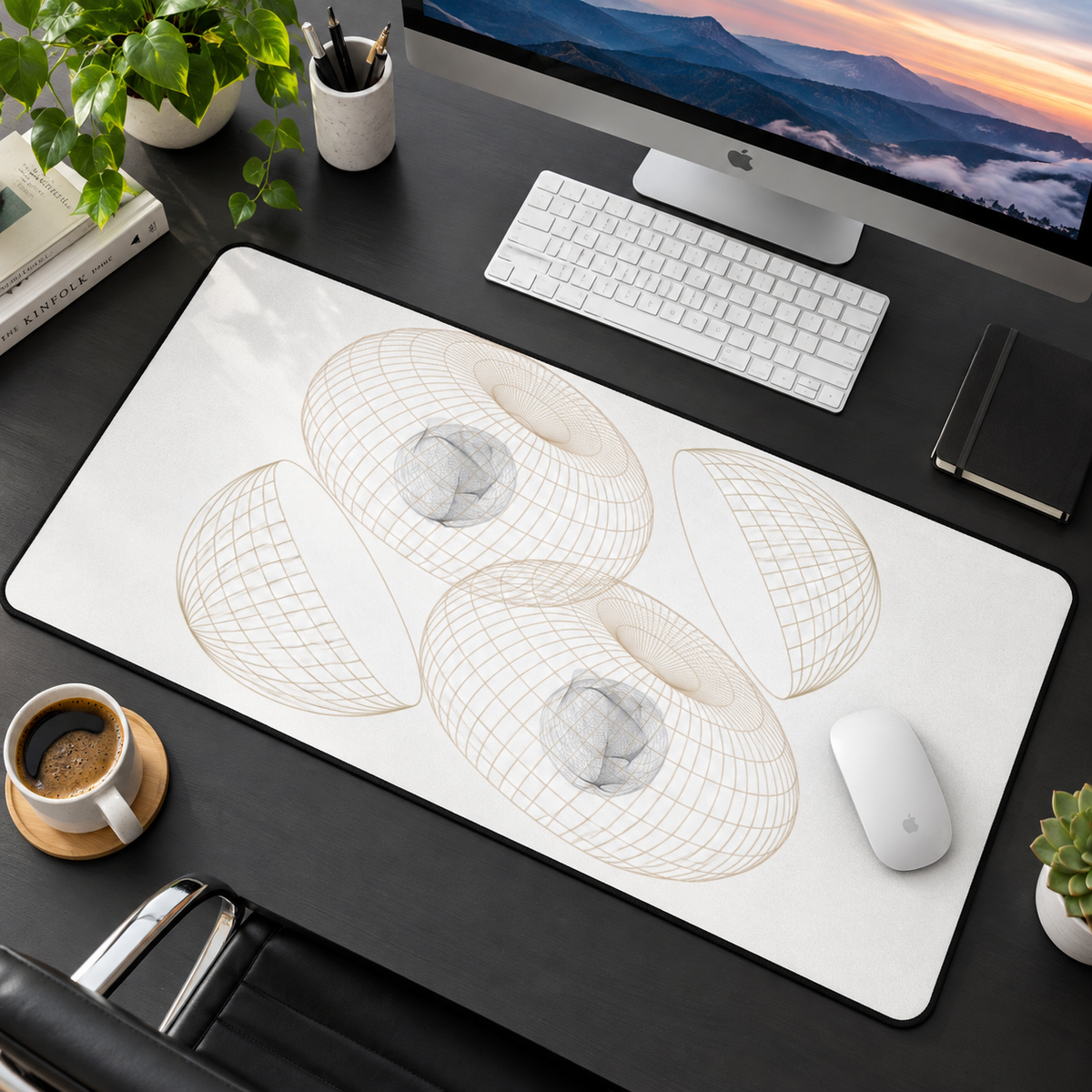 Geometric Wireframe Desk Mat — Minimal 3D Torus Design for Modern Workspaces