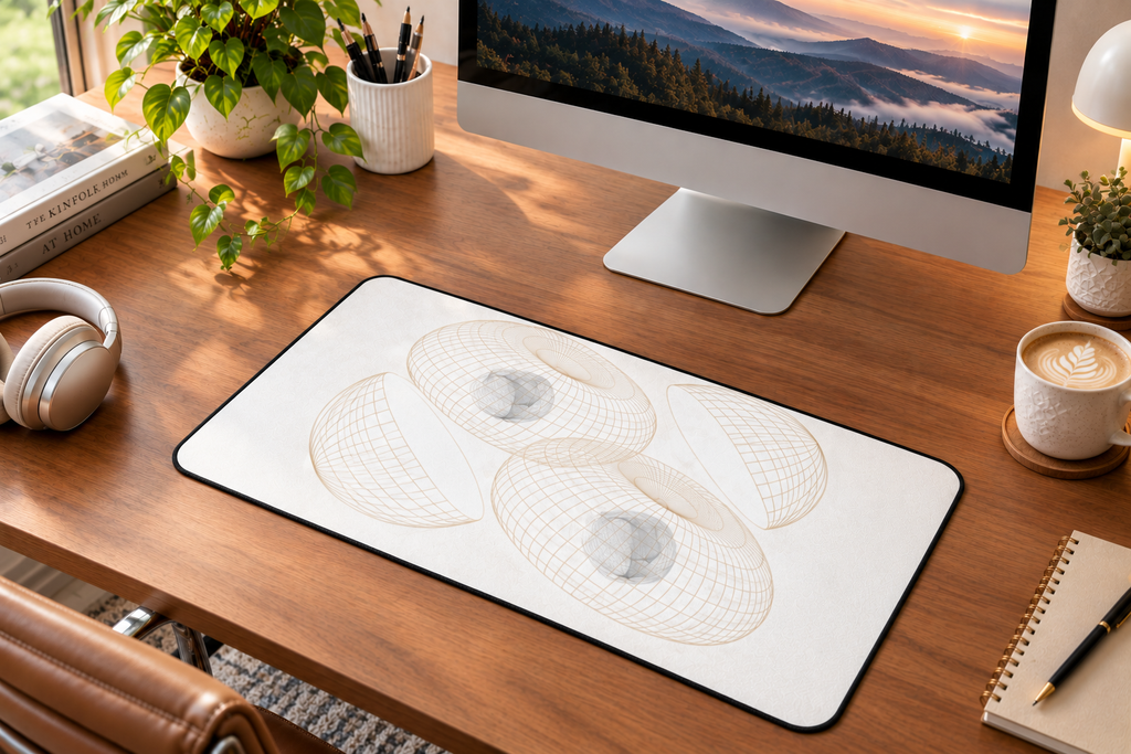 Geometric Wireframe Desk Mat — Minimal 3D Torus Design for Modern Workspaces