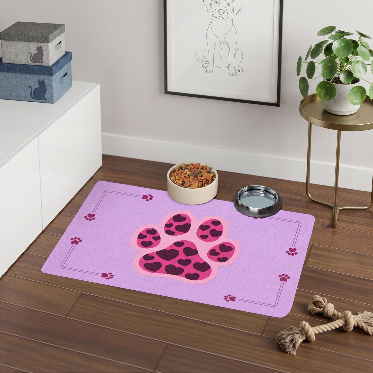 Pink Leopard Paw Pet Food Mat (12x18) – Cute Non-Slip Feeding Placemat for Cats & Small Dogs