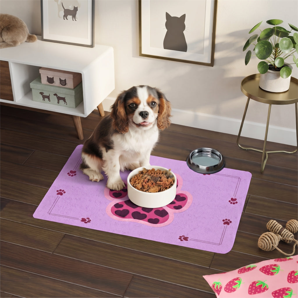 Pink Leopard Paw Pet Food Mat (12x18) – Cute Non-Slip Feeding Placemat for Cats & Small Dogs