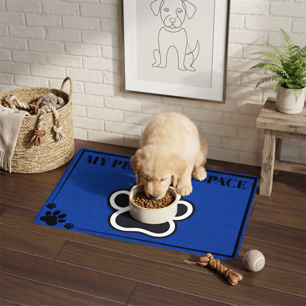 Lovely Pet Food Mat - "My Personal Space" Paw Print 12x18 Feeding Mat
