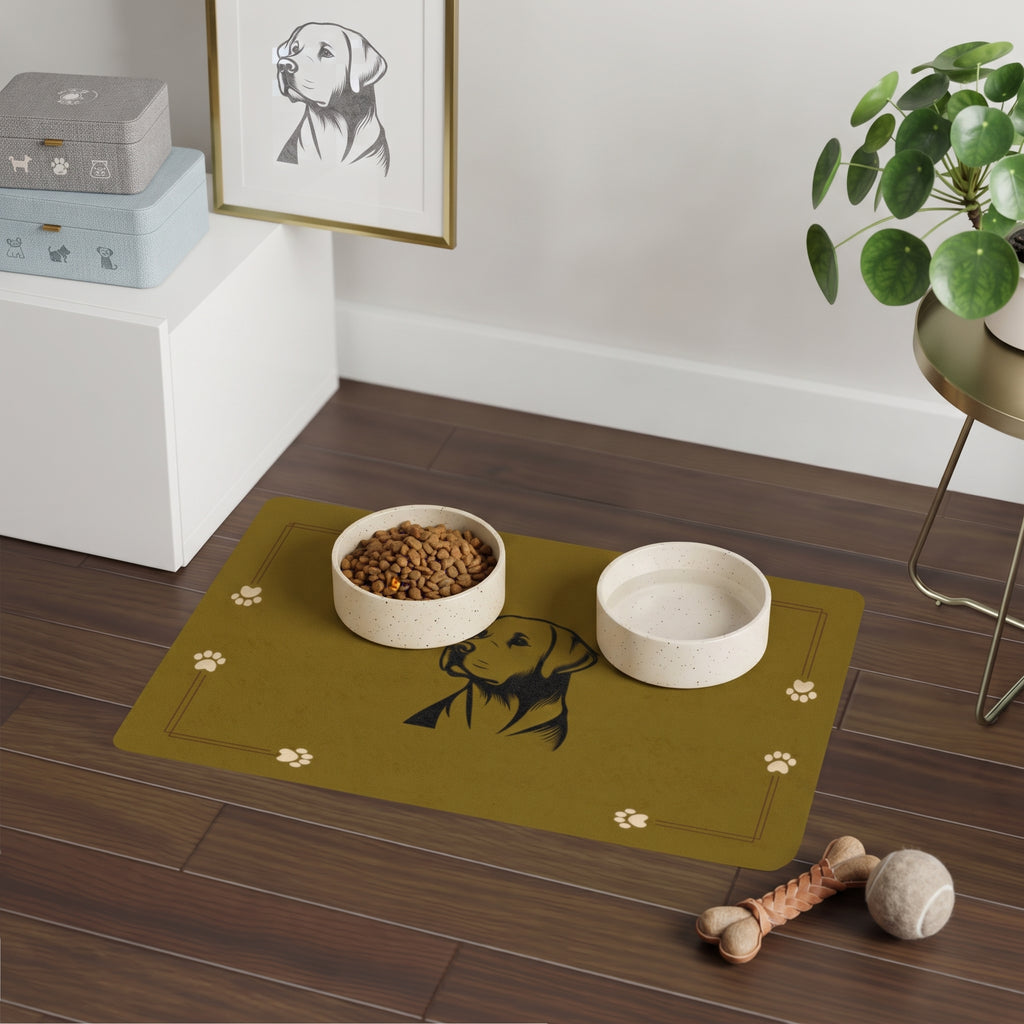 Dog Silhouette Pet Food Mat (12x18) – Paw Print Accent, Non-Slip Feeding Placemat