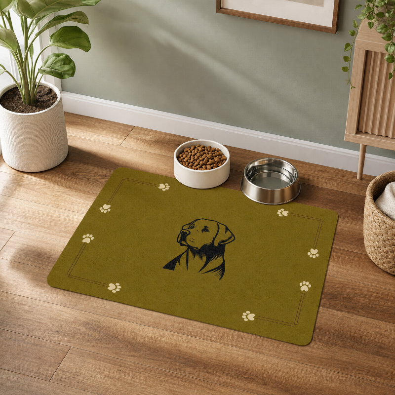 Dog Silhouette Pet Food Mat (12x18) – Paw Print Accent, Non-Slip Feeding Placemat