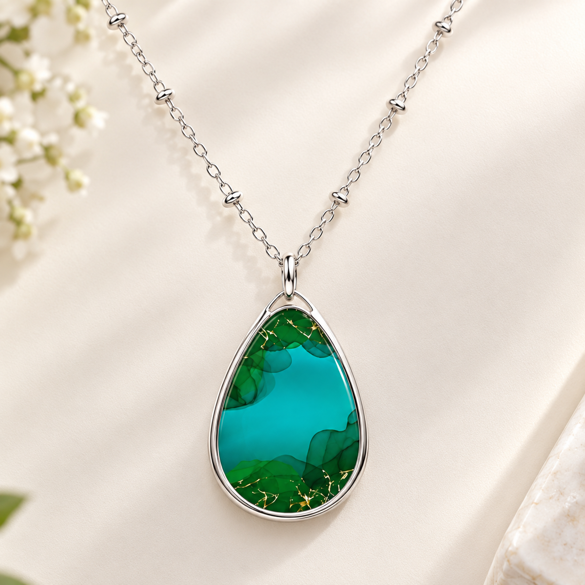 Elegant Emerald-Inspired Teardrop Pendant Necklace