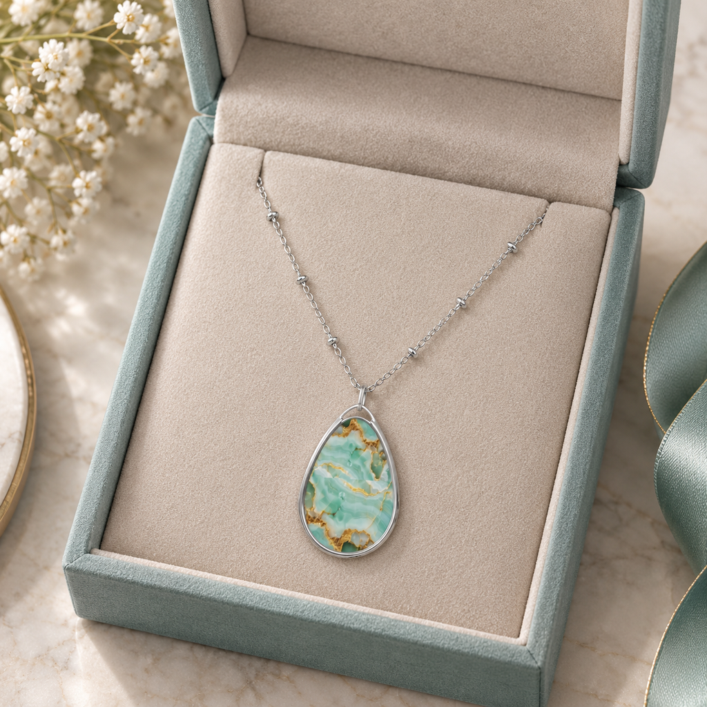 Elegant Aqua Marble Oval Pendant Necklace
