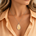 Elegant Peach Marble-Print Oval Pendant Necklace